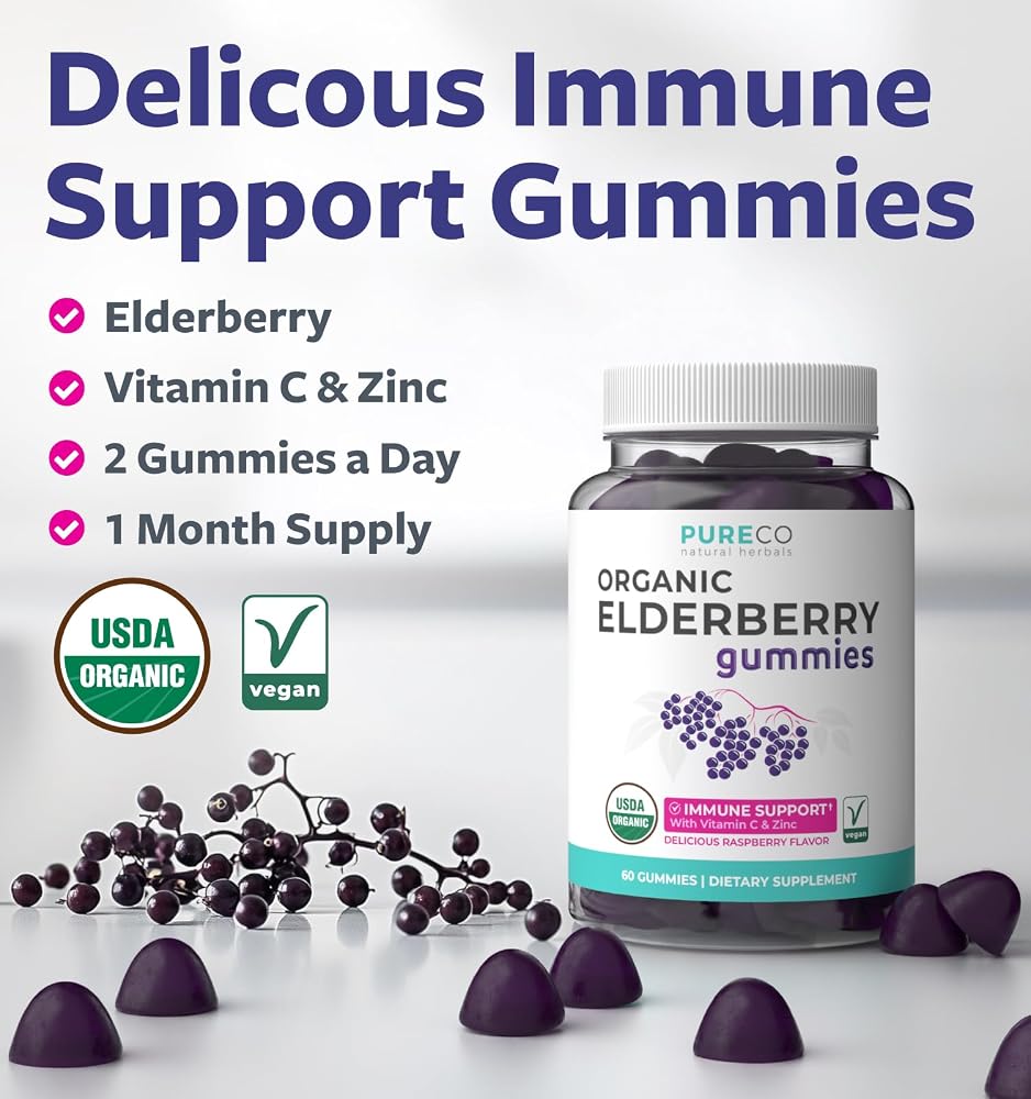 PURE CO Organic Elderberry for Adults - Vegan Sambucus Elderberry