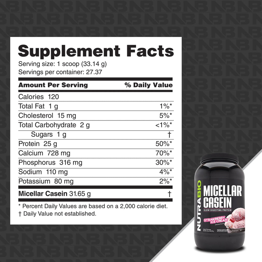NutraBio Casein Protein Powder Strawberry Ice Cream - 2lb - image 2