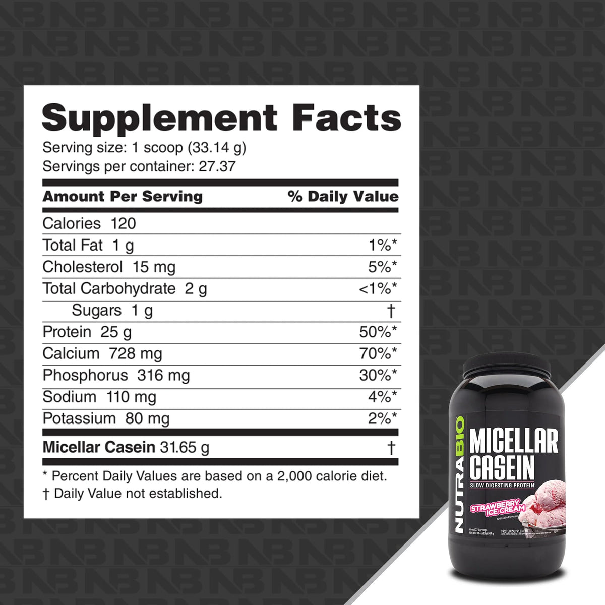 NutraBio Casein Protein Powder Strawberry Ice Cream - 2lb - image 2