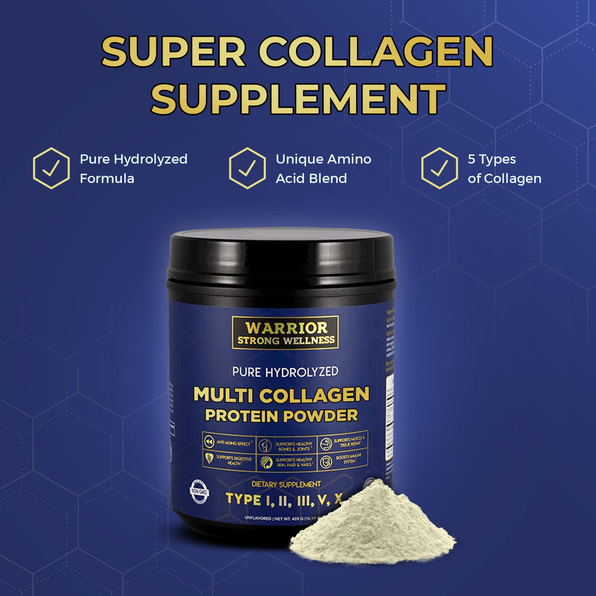 Warrior Strong Wellness Pure Hydrolyzed Multi Collagen Protein Powder - 16.19 oz - image 4