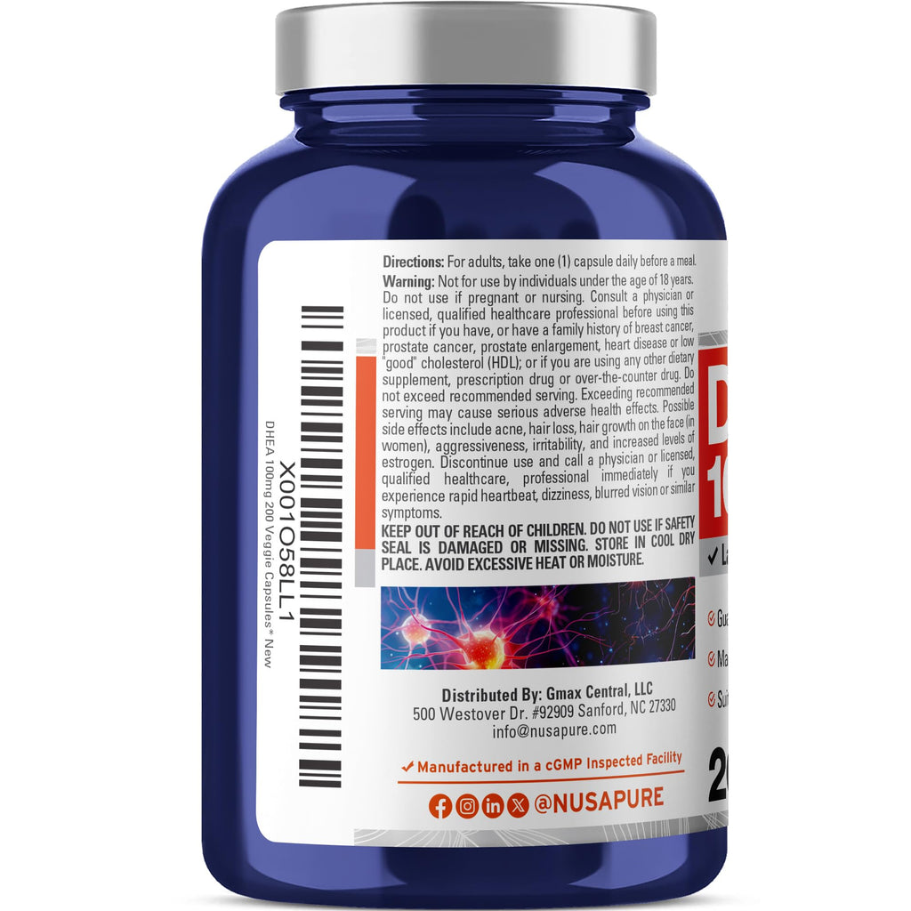 NusaPure DHEA 100mg Vegetarian Capsules - 200 Capsules - image 3