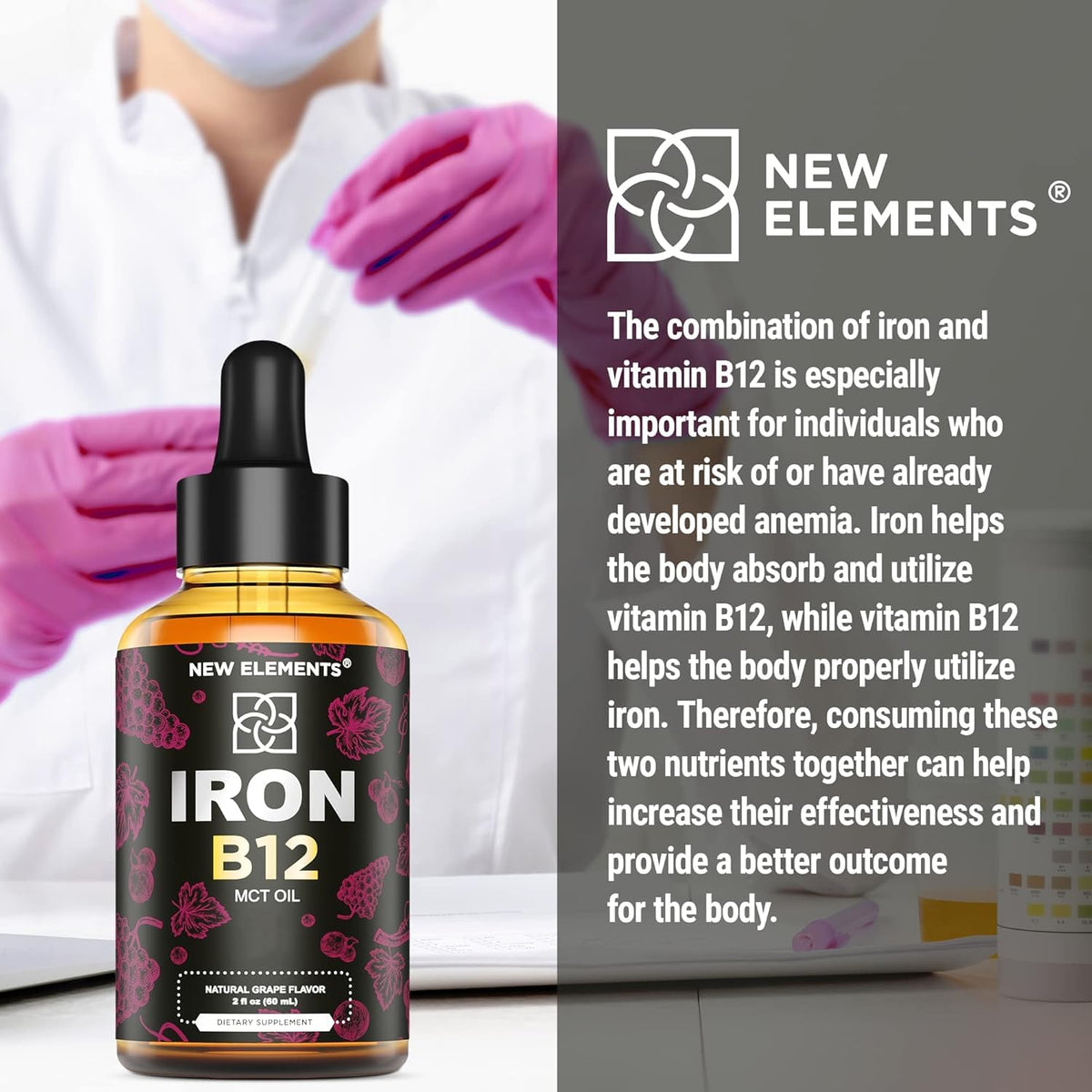New Elements Liquid Iron Supplement with Vitamin B12 - 2 Fl Oz - image 7