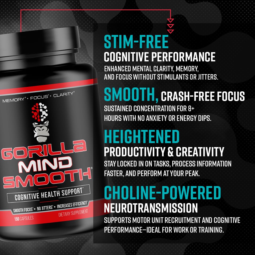 Gorilla Mind Smooth Nootropic Memory & Focus Formula - 90 Capsules - image 4