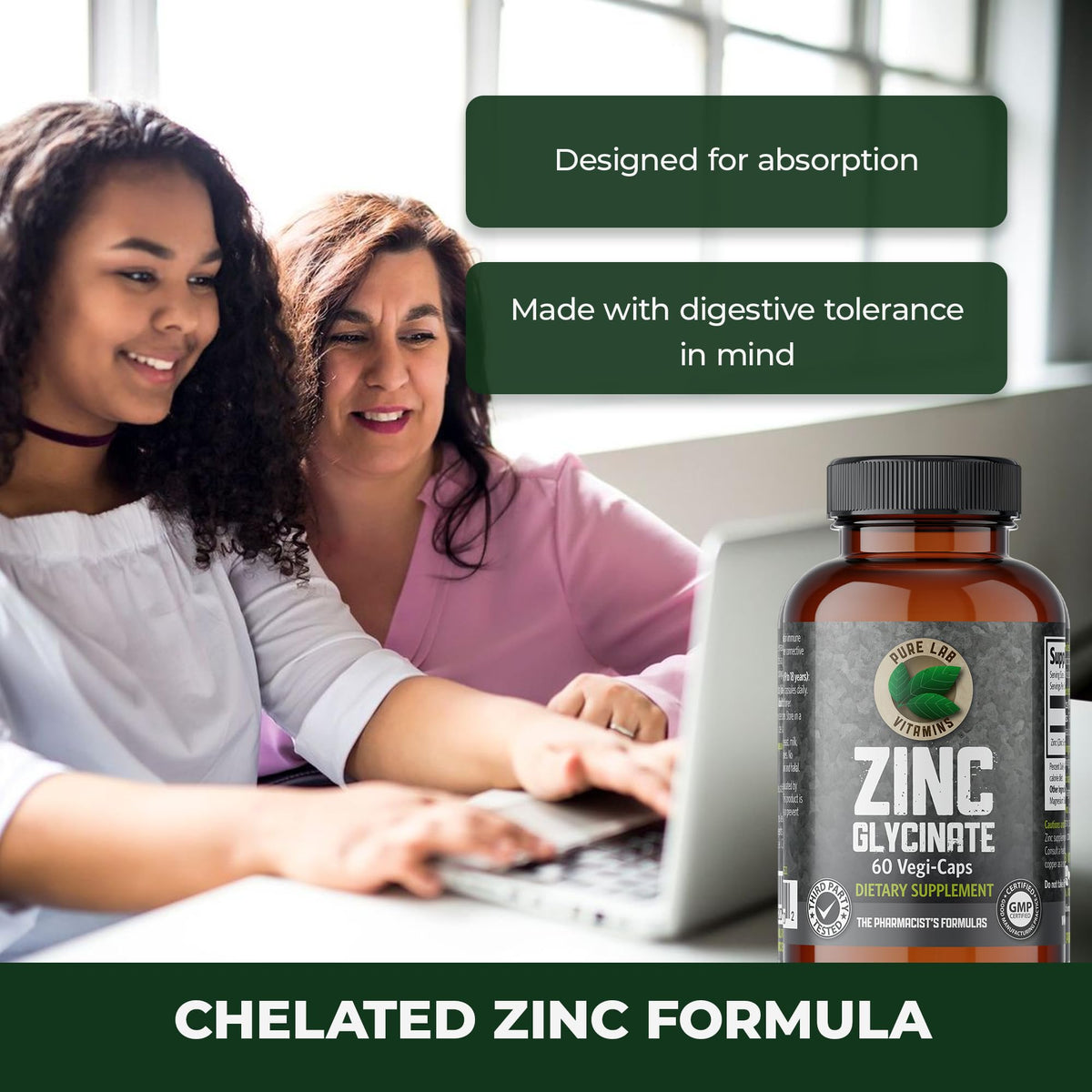 Pure Lab Vitamins Zinc Glycinate - 60 Vegetarian Capsules - image 5