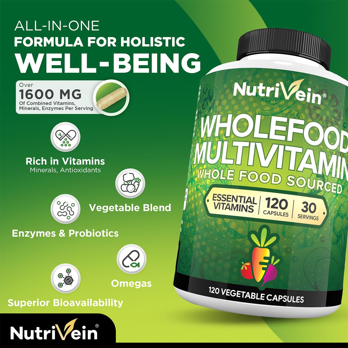 Nutrivein Premium Whole Food Multivitamin - 120 Capsules - image 3