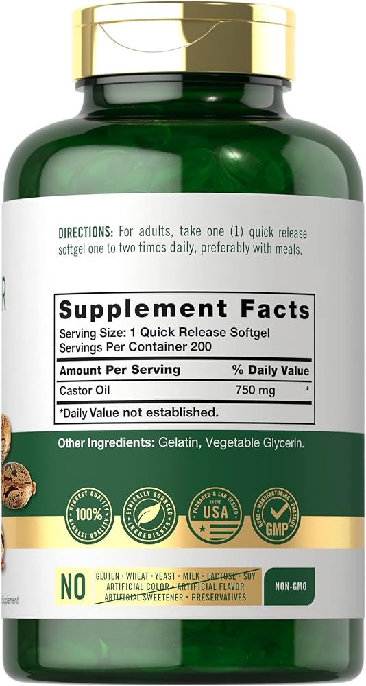 Carlyle Castor Oil Softgels 750 mg - 200 Softgels - image 2