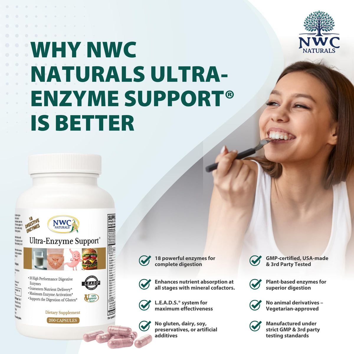 NWC Naturals Ultra-Enzyme Support Digestive Enzyme - 200 Capsules - image 4