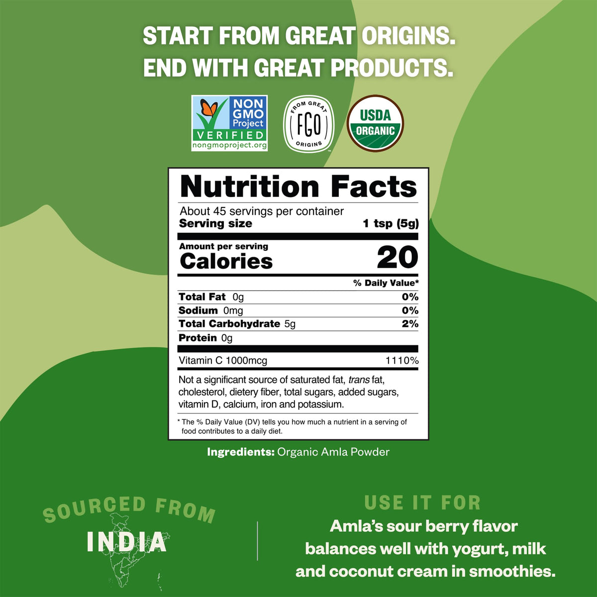 FGO Organic Amla Powder Indian Gooseberry Vitamin C - 8oz - image 3