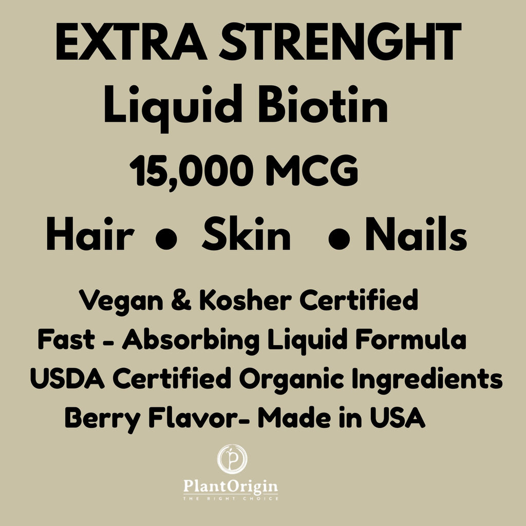 PLANTORIGIN Liquid Biotin 15,000 MCG Hair, Skin & Nails Support - 60 Servings - image 2