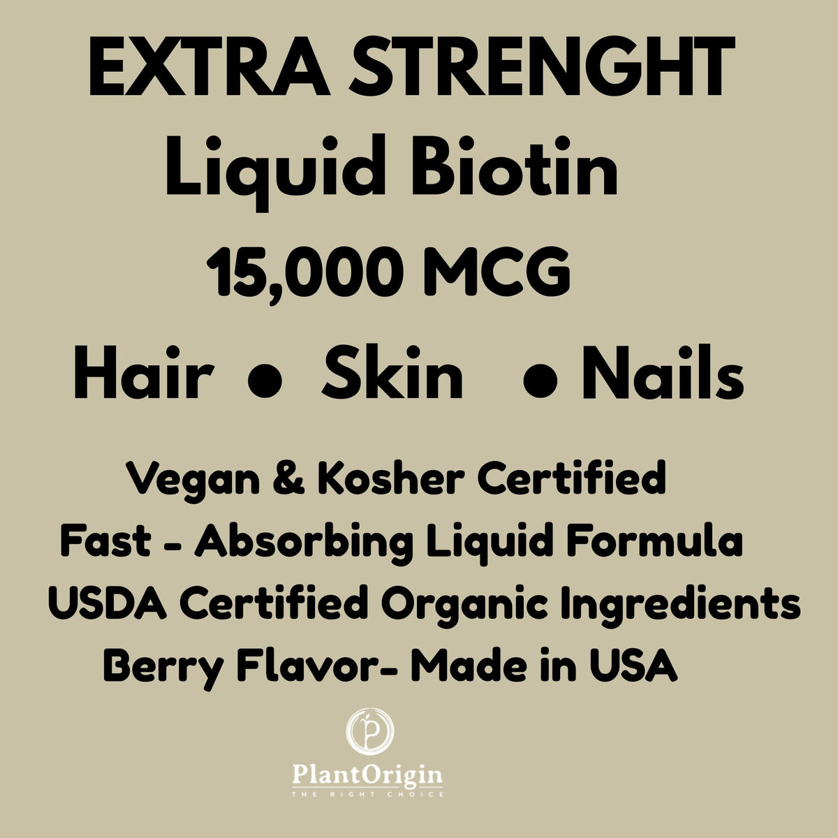 PLANTORIGIN Liquid Biotin 15,000 MCG Hair, Skin & Nails Support - 60 Servings - image 2