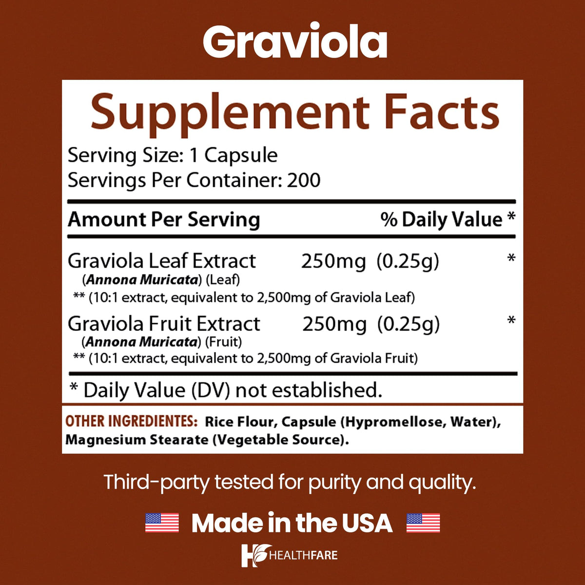 Healthfare Graviola Soursop Extract 5000mg - 200 Vegan Capsules - image 3