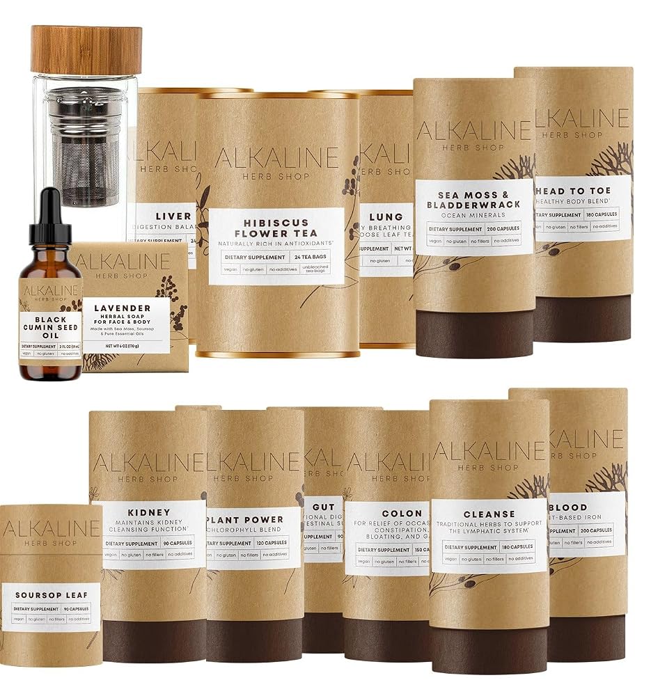 Alkaline Herb Full Body Bundle with Sea Moss & Herbal Teas - 15 Count