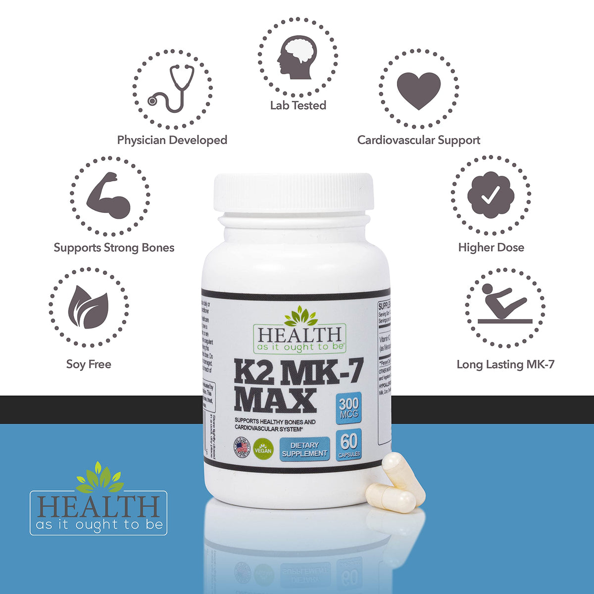 Health As It Ought To Be Vitamin K2 MK-7 300mcg - 60 Capsules - image 3