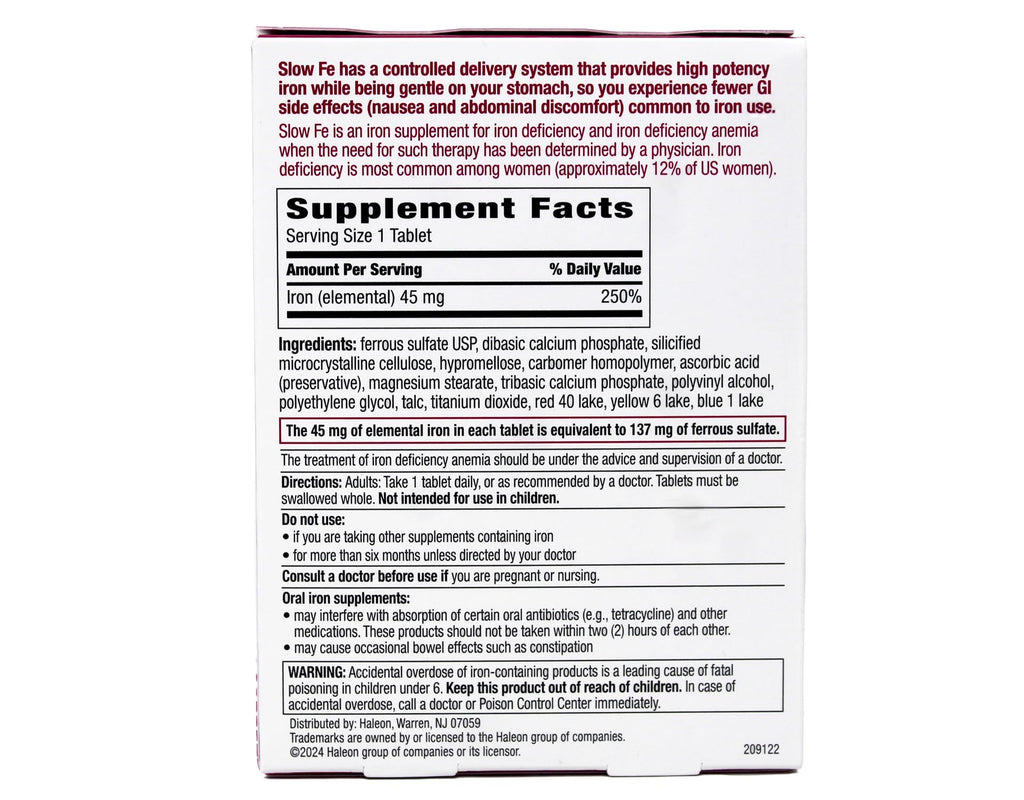 Slow Fe High Potency Iron 45 mg Slow Release - 120 Tablets - image 3