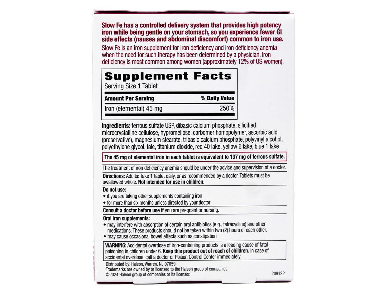 Slow Fe High Potency Iron 45 mg Slow Release - 120 Tablets - image 3