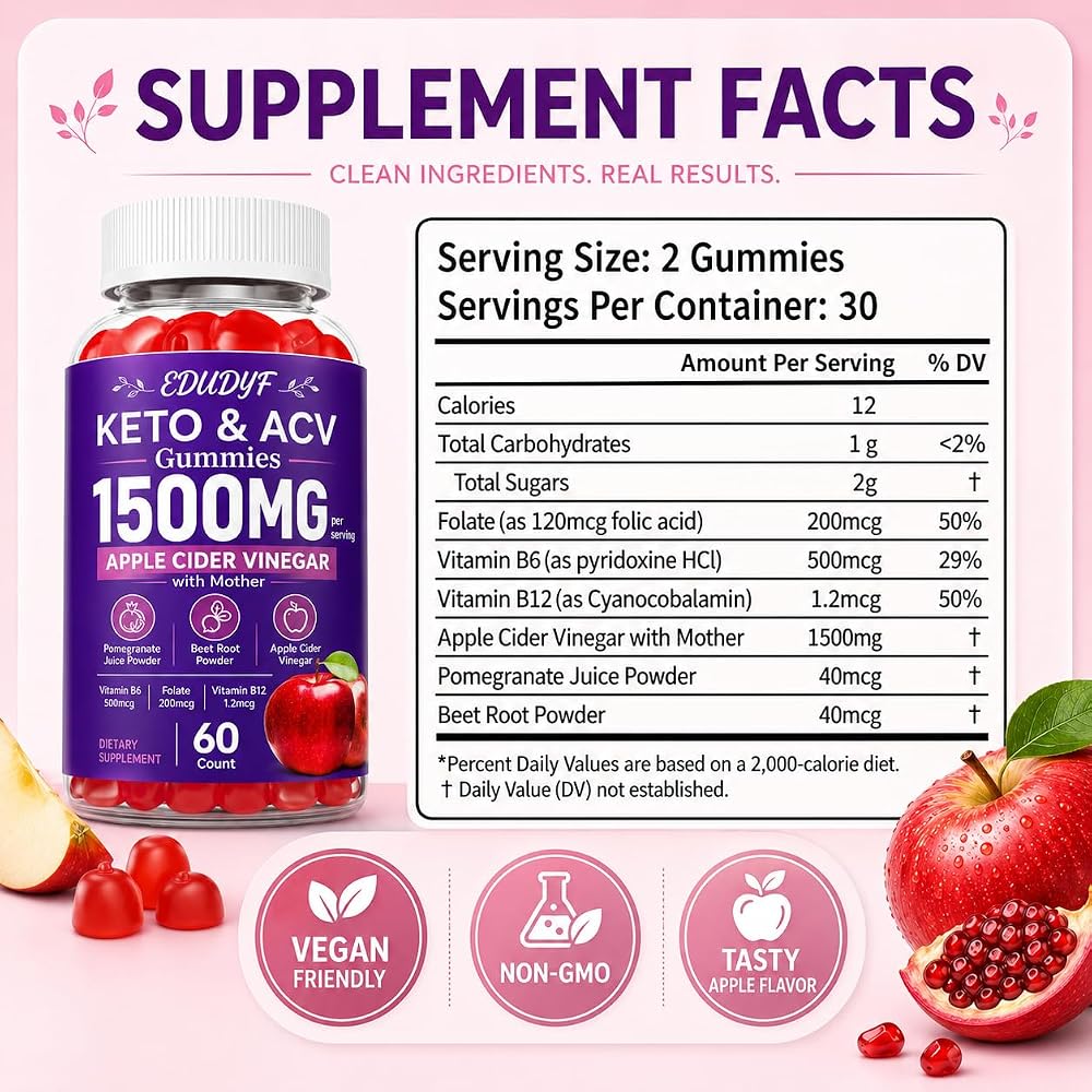 EDUDYF KETO & ACV Gummies 1500mg Apple Cider Vinegar - 60 Count - image 7