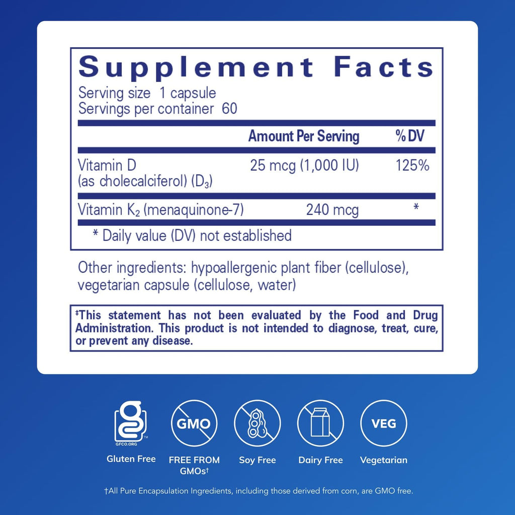 Pure Encapsulations PureHeart K2D Vitamin D3 & K2 - 60 Capsules - image 2