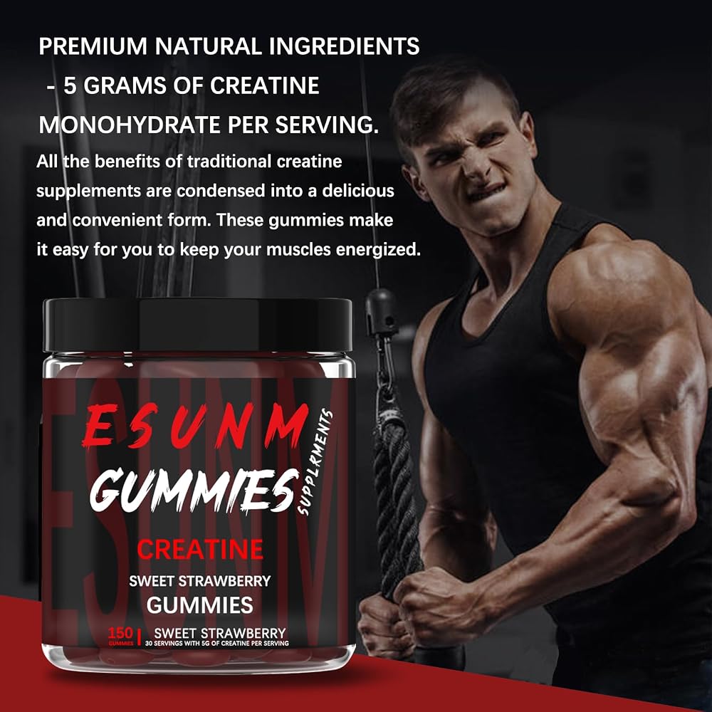 ESUNM Creatine Monohydrate Gummies Blue Raspberry - 150 Count - image 5