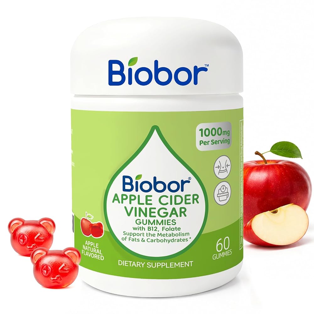 Biobor Apple Cider Vinegar Gummies 1000 mg with B12 - 60 Count