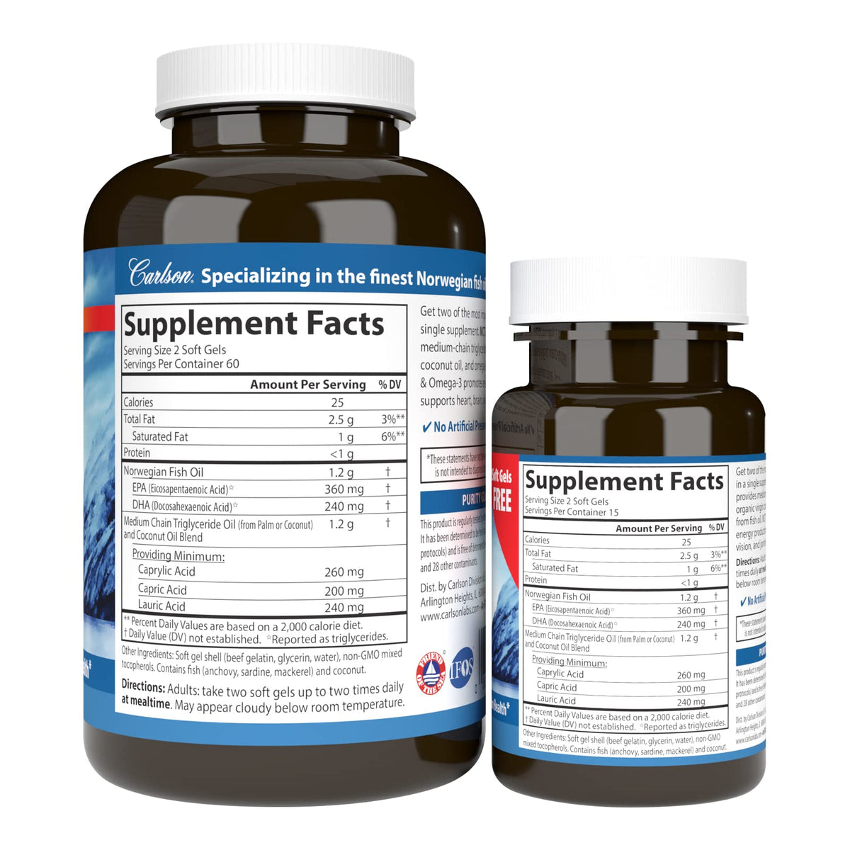 Carlson MCT & Omega-3 Keto-Friendly Softgels - 150 Count - image 2
