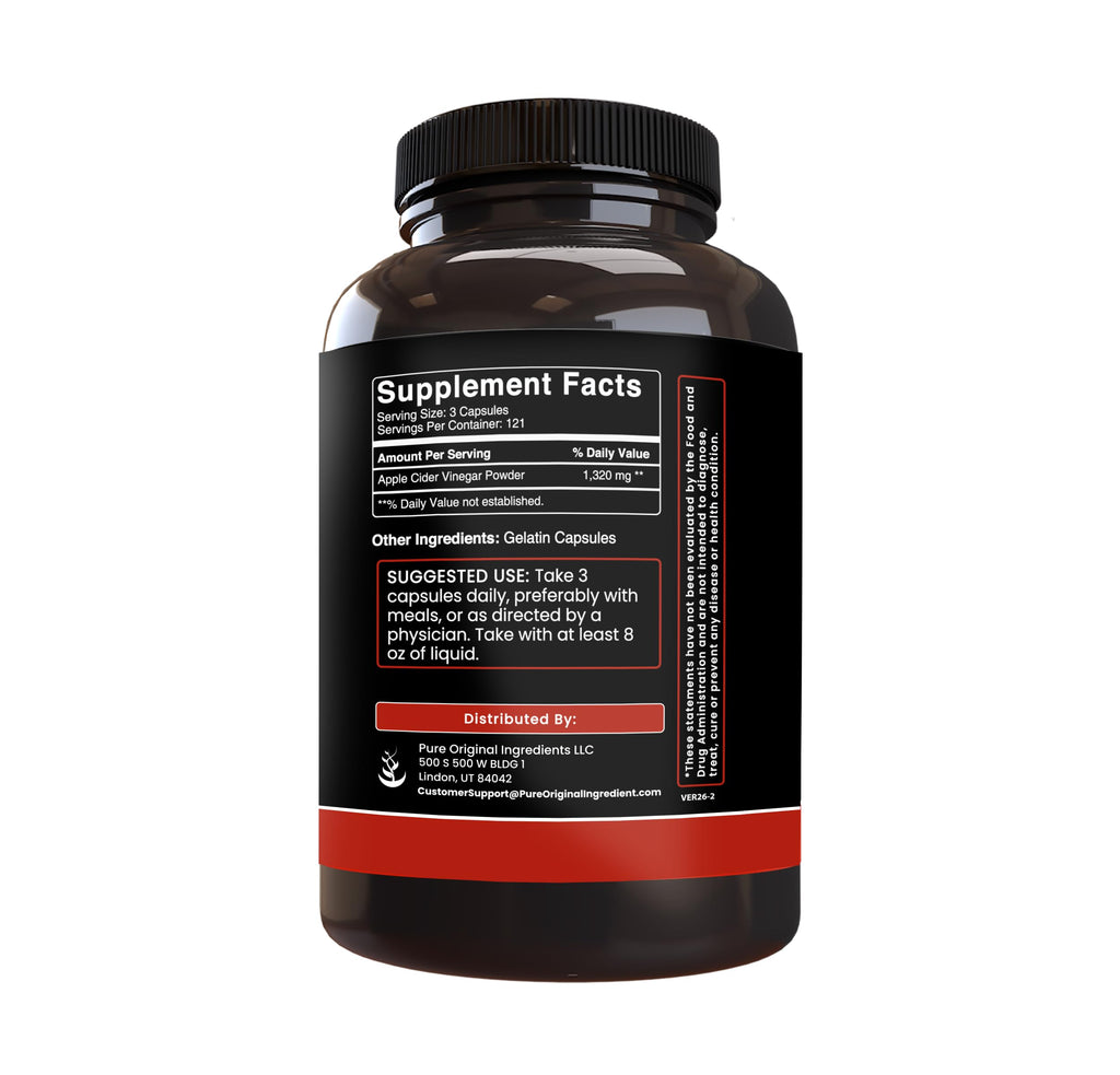 PURE ORIGINAL INGREDIENTS Apple Cider Vinegar Powder - 365 Capsules - image 2