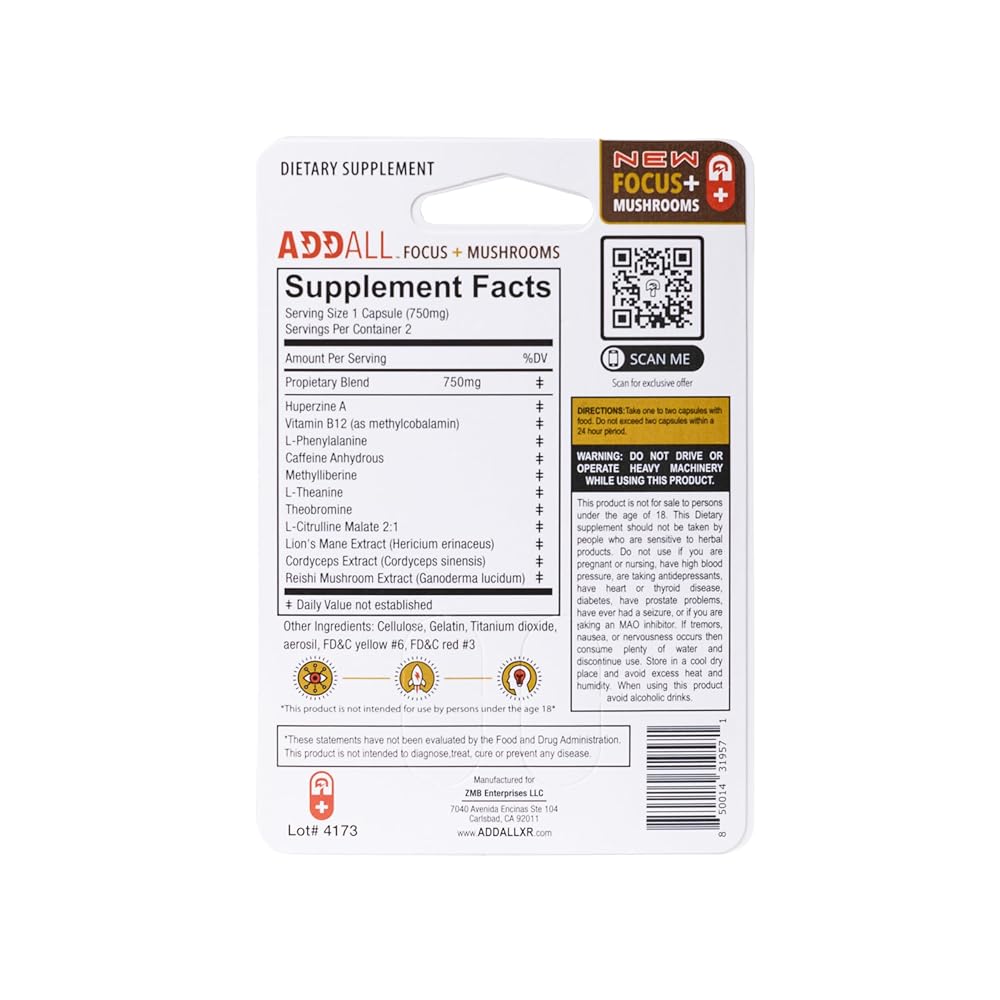 Addall Focus + Mushrooms Memory Supplement - 24 Capsules - image 2