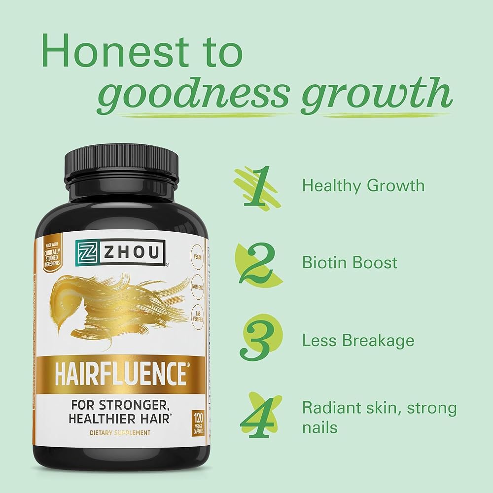 Zhou Hairfluence Biotin Supplement for Hair Growth - 120 Capsules - image 2