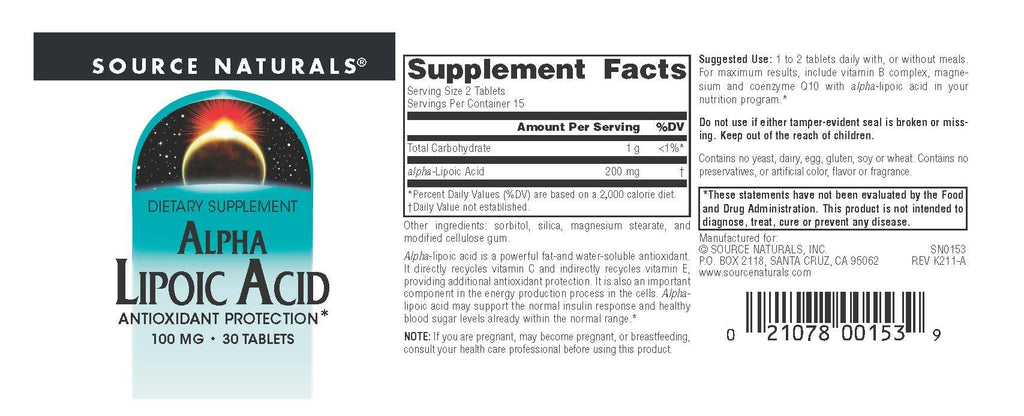 Source Naturals Alpha Lipoic Acid 100mg - 30 Tablets - image 4