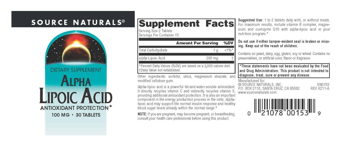Source Naturals Alpha Lipoic Acid 100mg - 30 Tablets - image 4