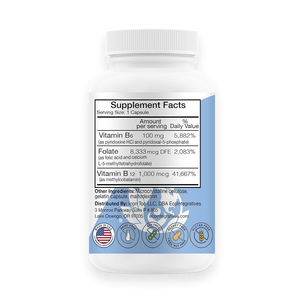 EcoIntegratives Vitamin B6 B9 Folate & B12 - 100 Capsules - image 2