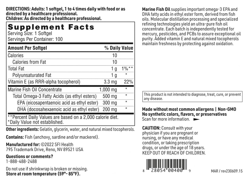 SFI Health Marine Fish Oil Omega-3 - 100 Softgels - image 5