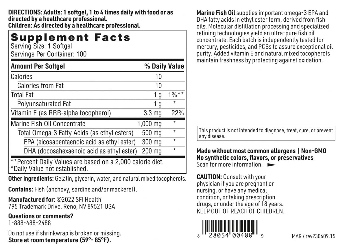 SFI Health Marine Fish Oil Omega-3 - 100 Softgels - image 5