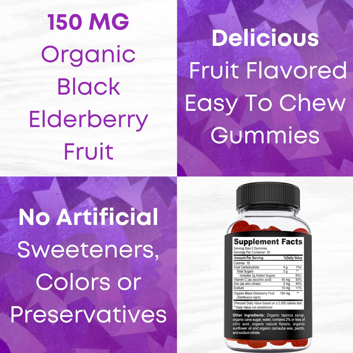 OrganicBolt USDA Organic Elderberry Gummies Immune Support - 60 Count - image 3
