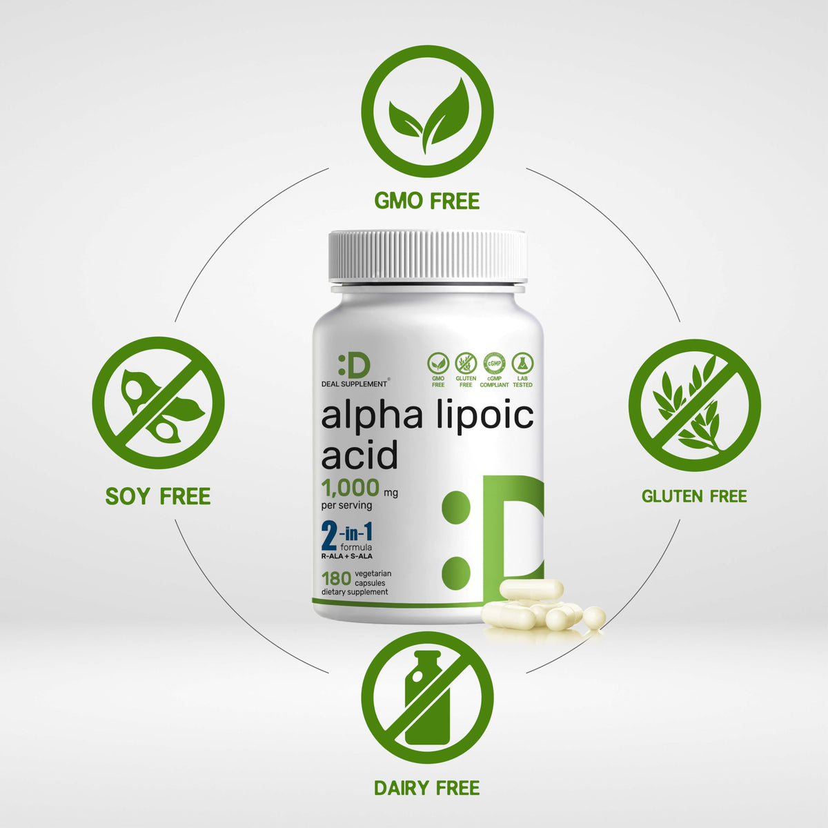 DEAL SUPPLEMENT Alpha Lipoic Acid 1000mg - 180 Vegetarian Capsules - image 3