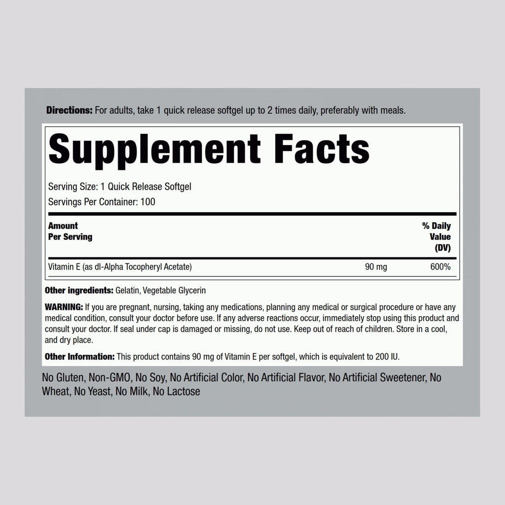 Piping Rock Vitamin E 200 IU - 100 Softgels - image 2