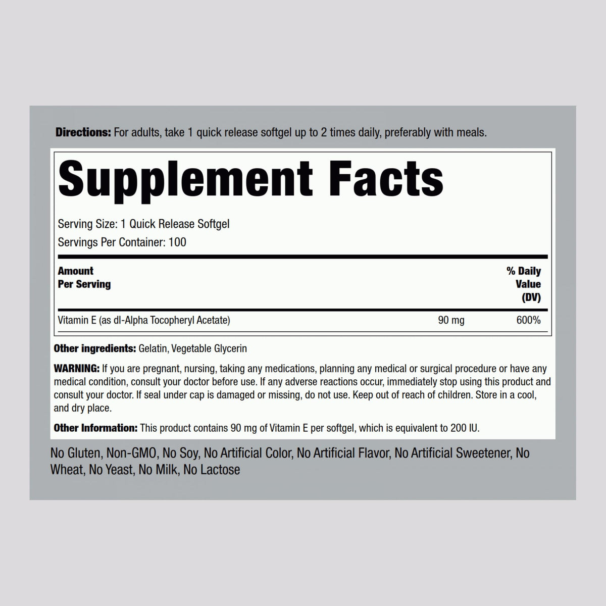 Piping Rock Vitamin E 200 IU - 100 Softgels - image 2