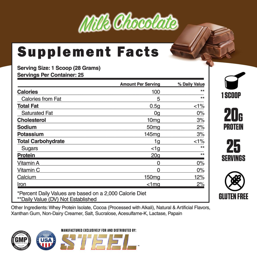 Steel Supplements Whey-ISO Whey Protein Isolate Powder Supplement