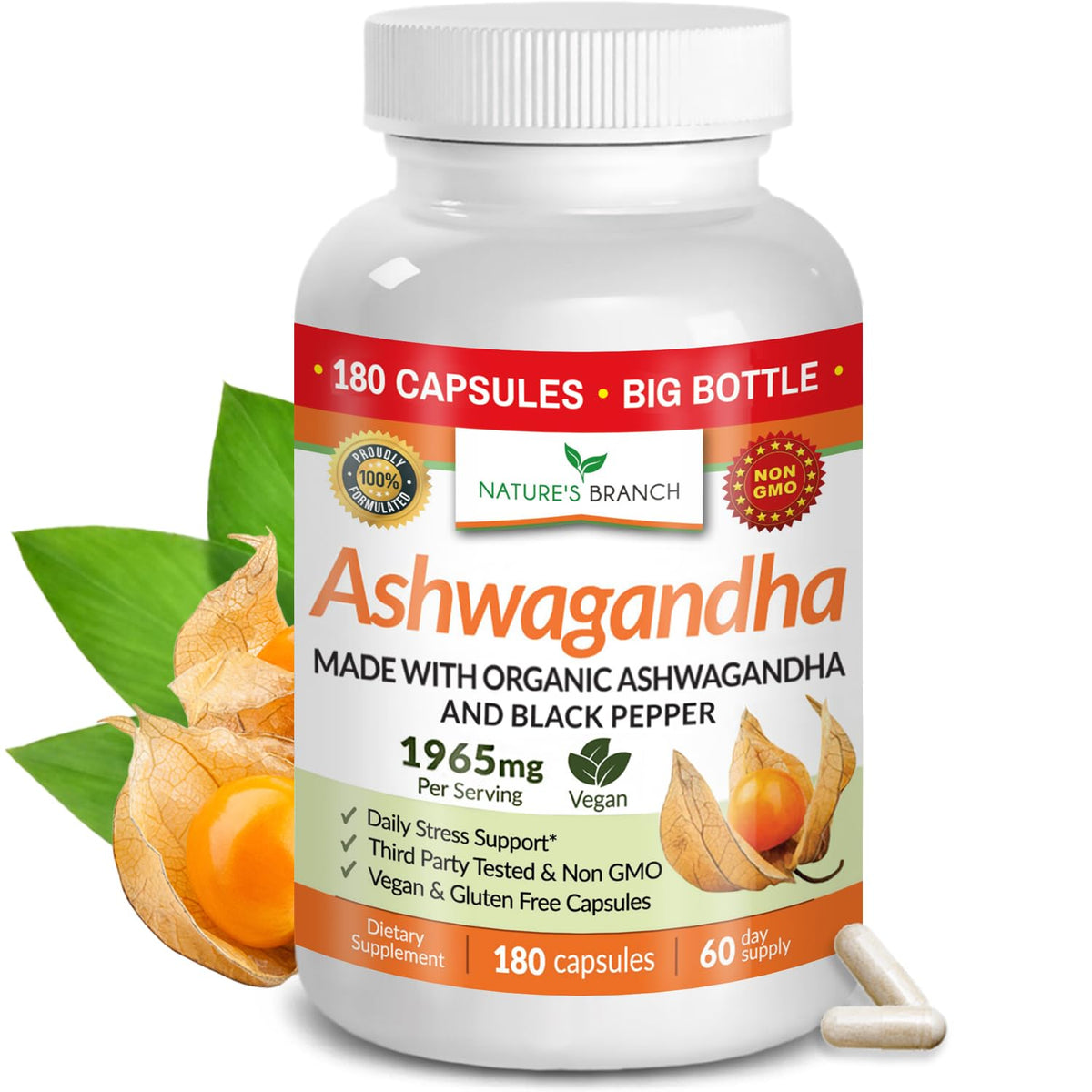 Nature's Branch Organic Ashwagandha with Black Pepper - 180 Capsules