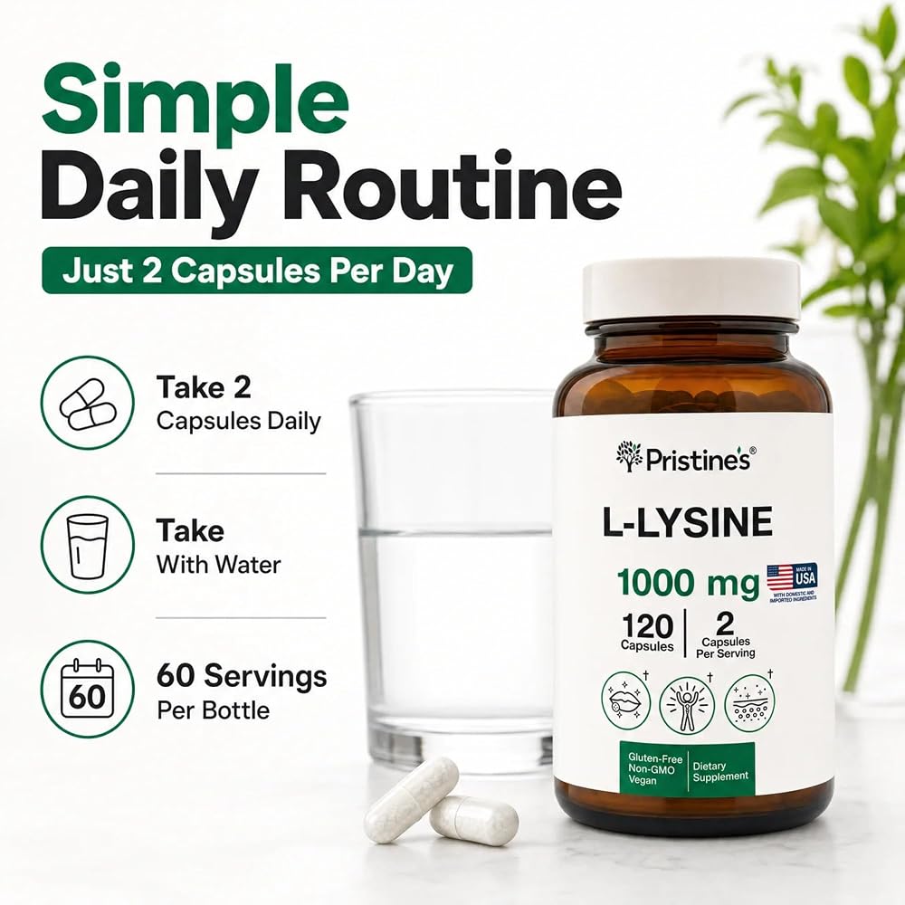 PRISTINE'S L-Lysine 1000mg Capsules for Lip & Gum Health - 120 Capsules - image 3