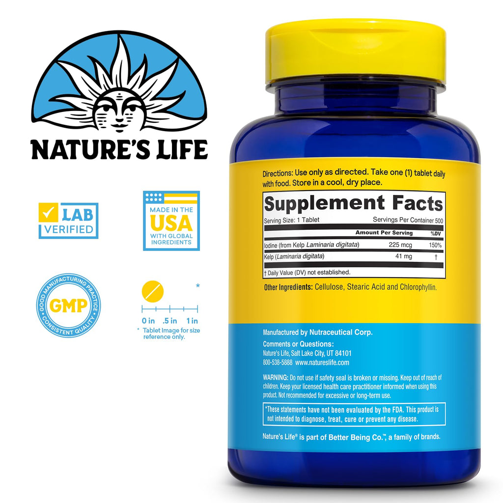 Nature's Life Icelandic Kelp 225 mcg Iodine Tablets - 500 Tablets - image 2