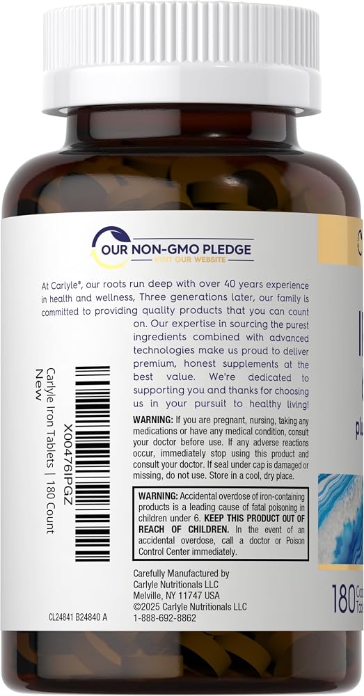 Carlyle Iron Supplement 65 mg with Vitamin C - 180 Tablets - image 3