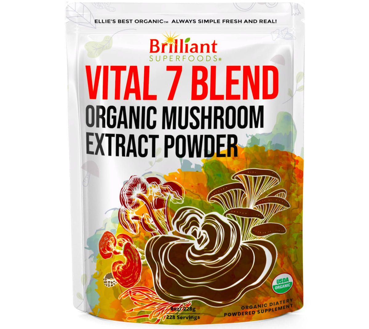 Ellie's Best 7 Mushroom Powder Extract Blend Supplement Organic 114