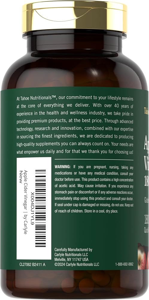 Tahoe Nutritionals Apple Cider Vinegar Capsules 1800 mg - 180 Capsules - image 3