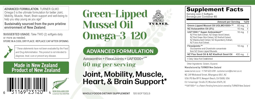 TURNER New Zealand Green Lipped Mussel Oil Omega-3 - 120 Softgels - image 2