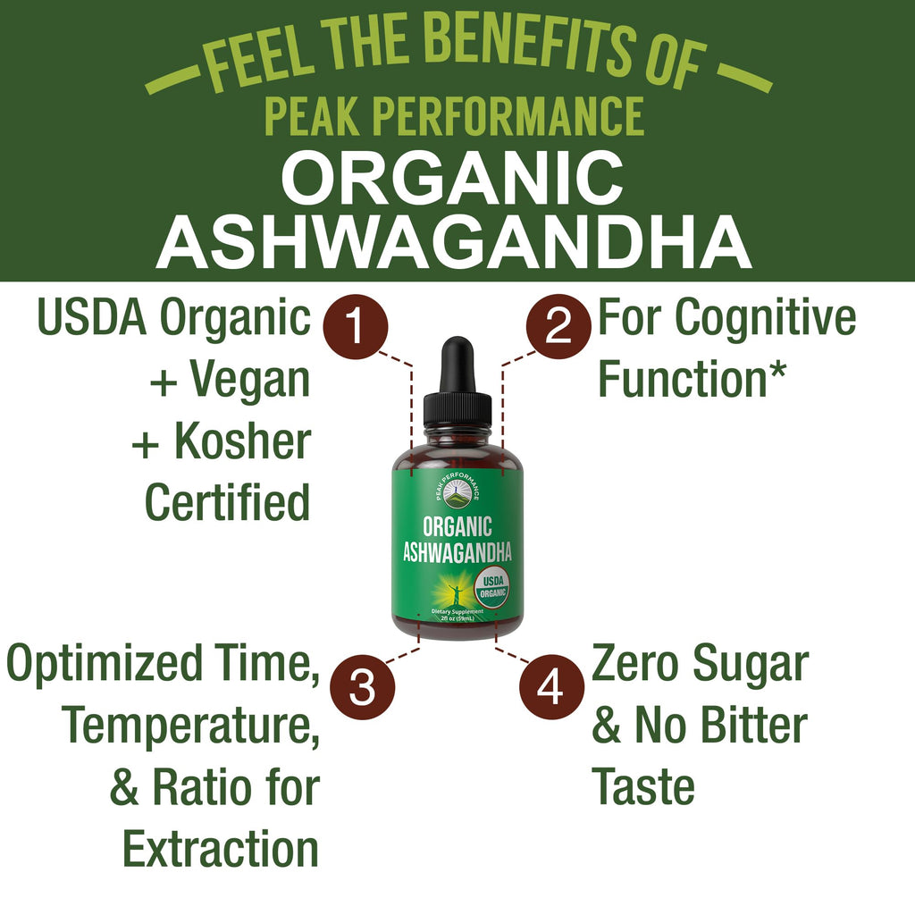 Peak Performance USDA Organic Ashwagandha Liquid Drops - 2 Fl Oz - image 2