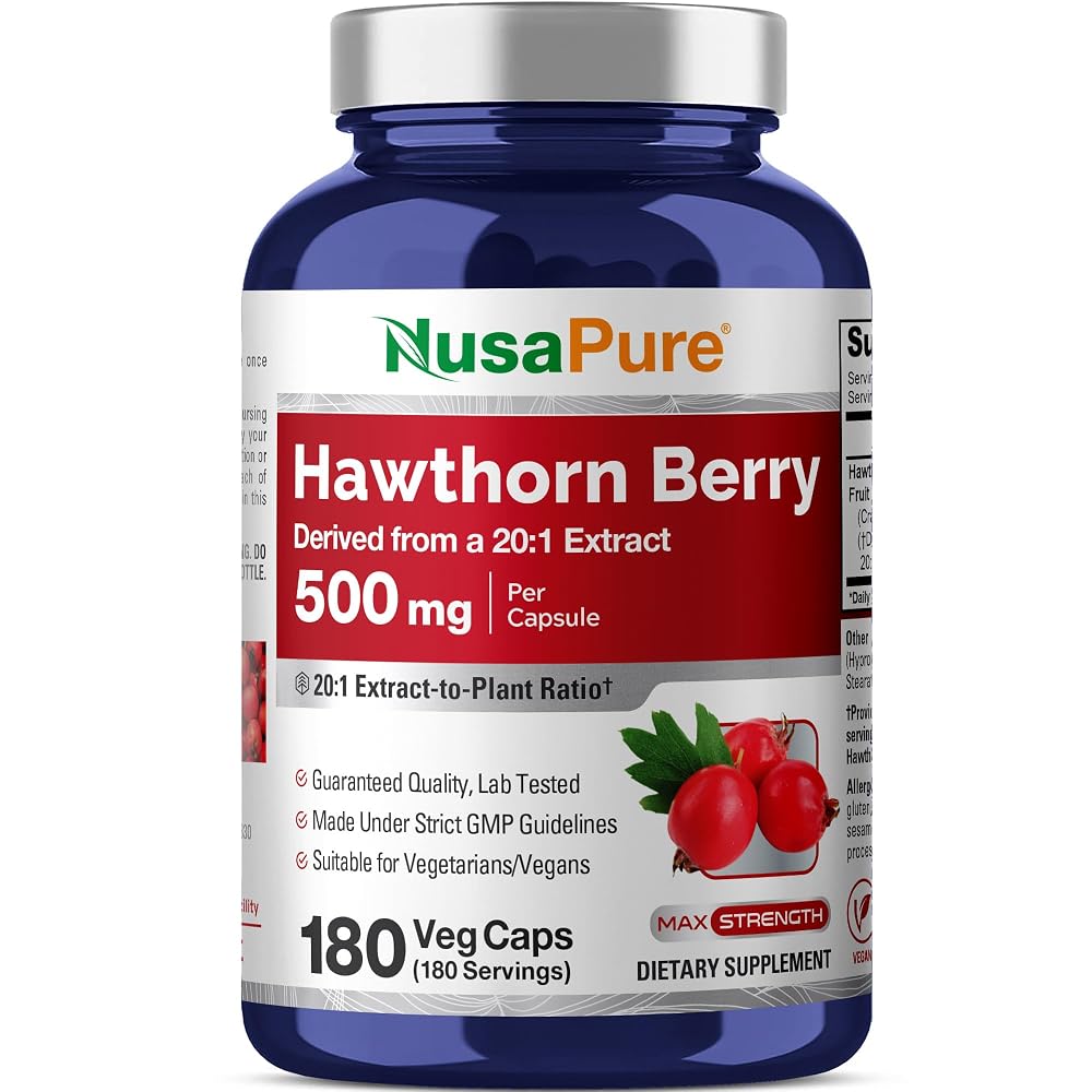 NusaPure Hawthorn Berry 500mg - 180 Vegetarian Capsules