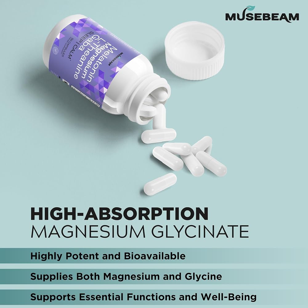 MuseBeam Magnesium Glycinate with Melatonin & L-Theanine, 90 Capsules