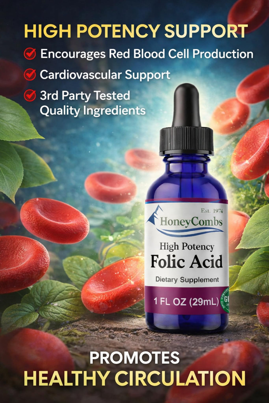 HoneyCombs Vitamin B9 Folic Acid Liquid Drops - 1 Fl Oz - image 5