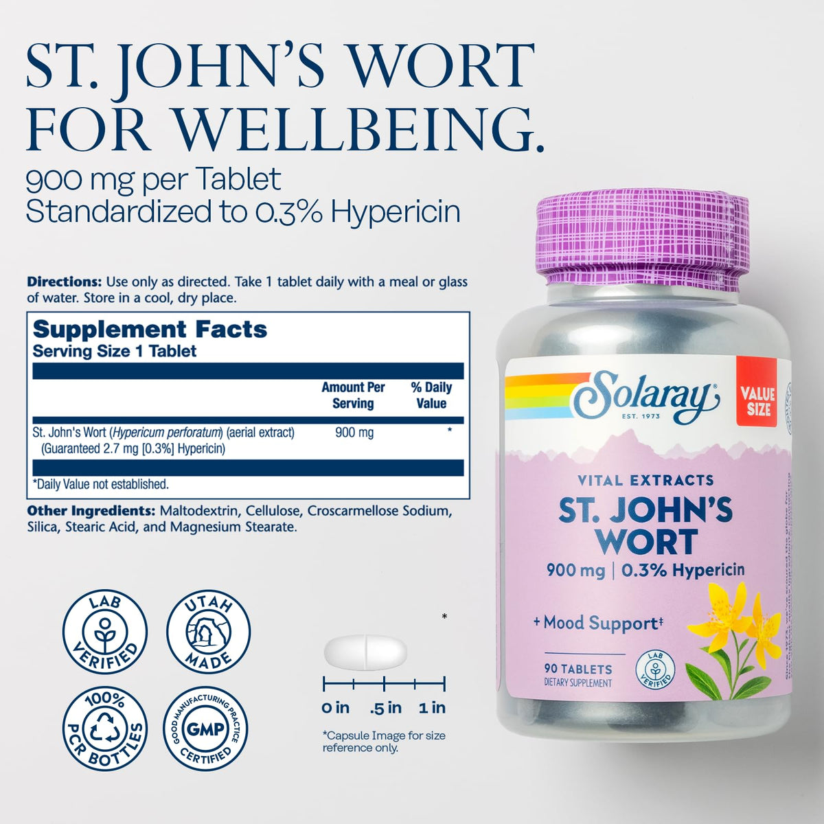SOLARAY St. John's Wort Extract 900 mg - 90 Tablets - image 2