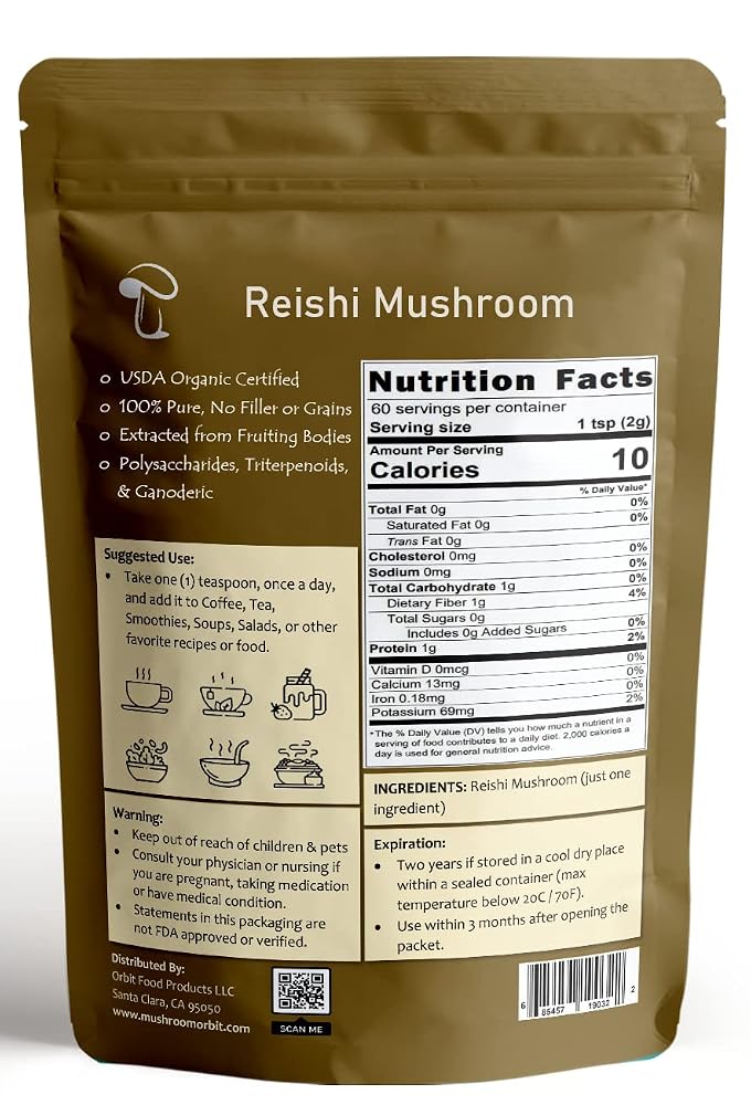Mushroom Orbit Reishi Organic Mushroom Extract Powder - 120g - image 2